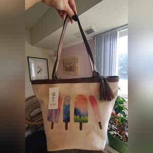 NWT! Style & CO. Canvas watercolor popsicle tassel tote